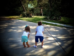 kids looking at rabbit